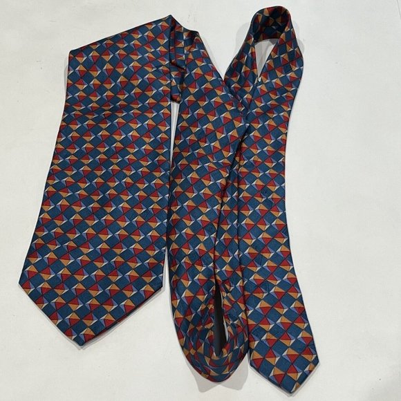 Mondo Uomo Bright Geometric Diamond Design Silk Tie Handmade In Italy - Picture 3 of 10